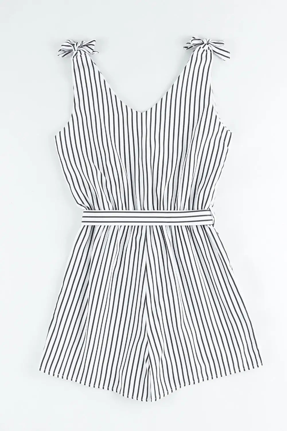 White striped print wrap sleeveless romper - jumpsuits & rompers