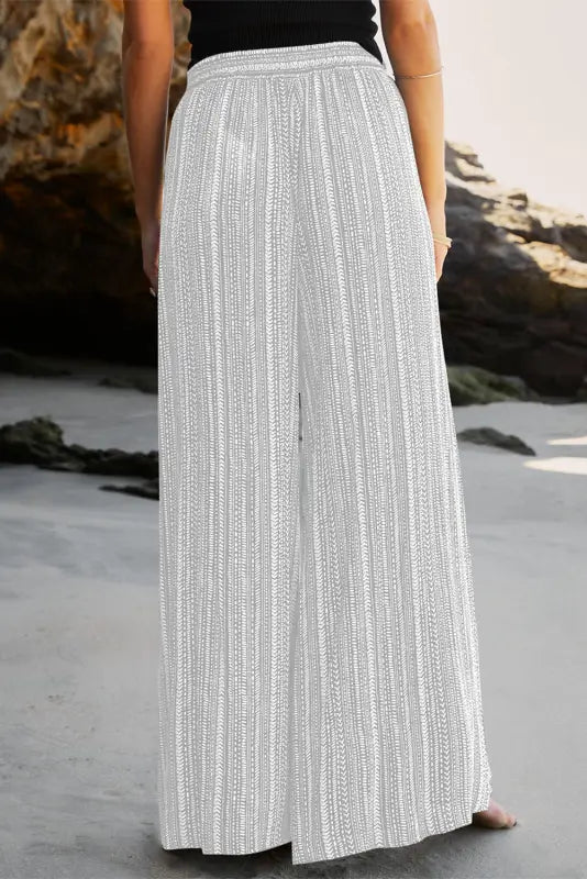 White striped printed slit wide leg high waist pants - bottoms