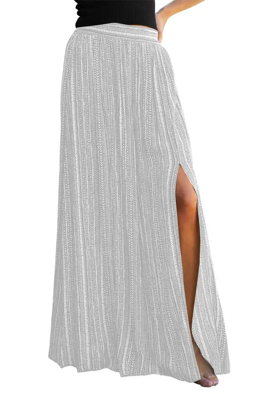 White striped printed slit wide leg high waist pants - bottoms