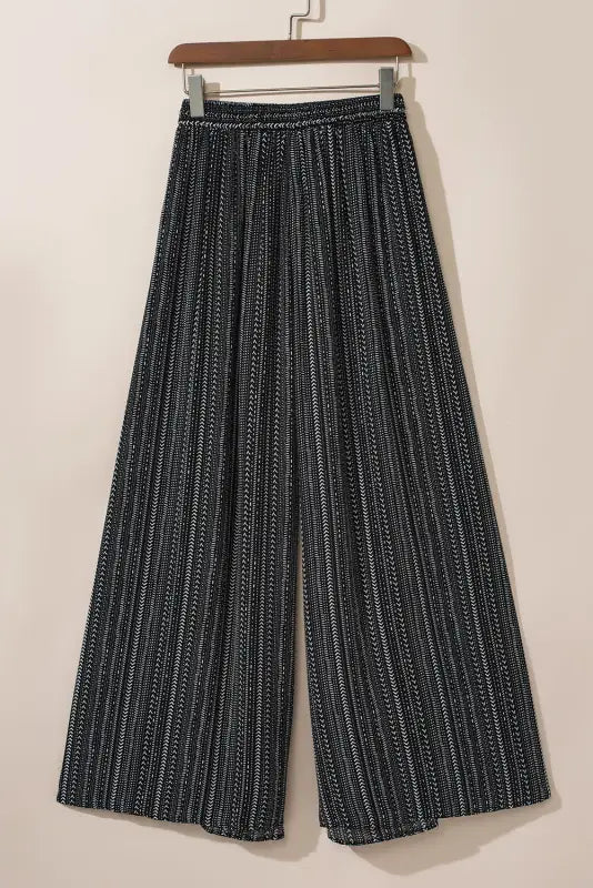 White striped printed slit wide leg high waist pants - bottoms