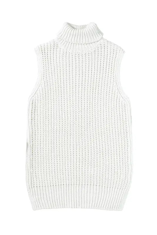 White sweater vest - turtleneck knitted slit hem - tops/sweater vests