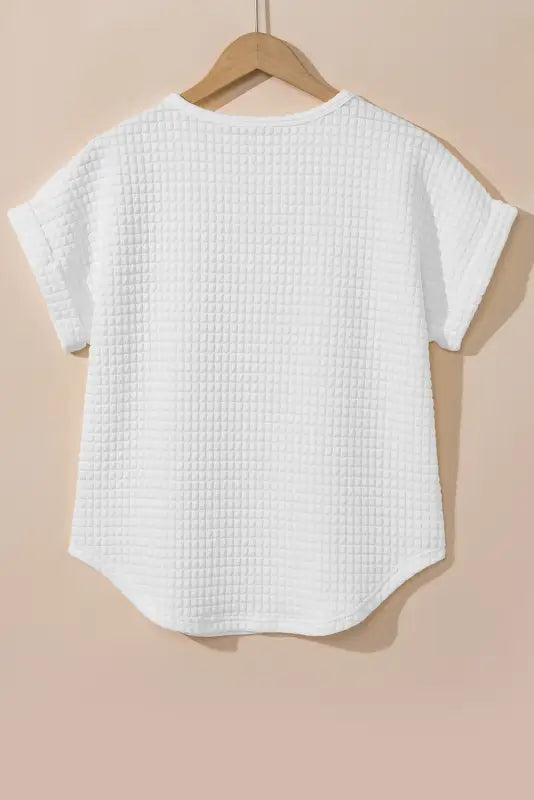 White t-shirt - checkered textured bat sleeve - tops/tops & tees