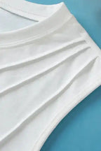White Tank Top - Crew Neck Pleated - Fashionfitz