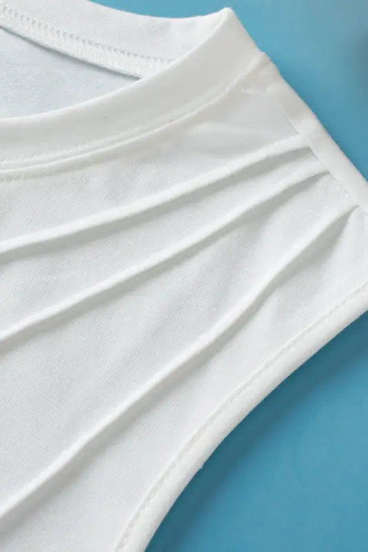 White tank top - crew neck pleated - tops