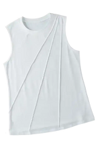 White Tank Top - Crew Neck Pleated - Fashionfitz