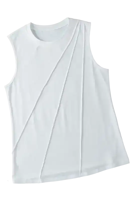 White Tank Top - Crew Neck Pleated - Fashionfitz