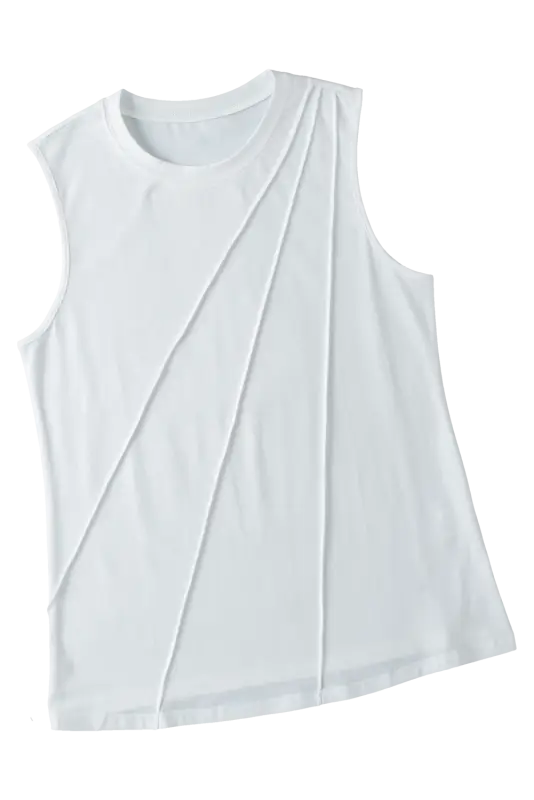 White tank top - crew neck pleated - tops