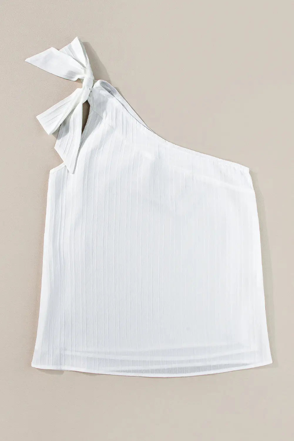 White textured bowknot one shoulder tank top - tops/tank tops