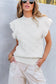 White textured ruffled mock neck knitted vest - new