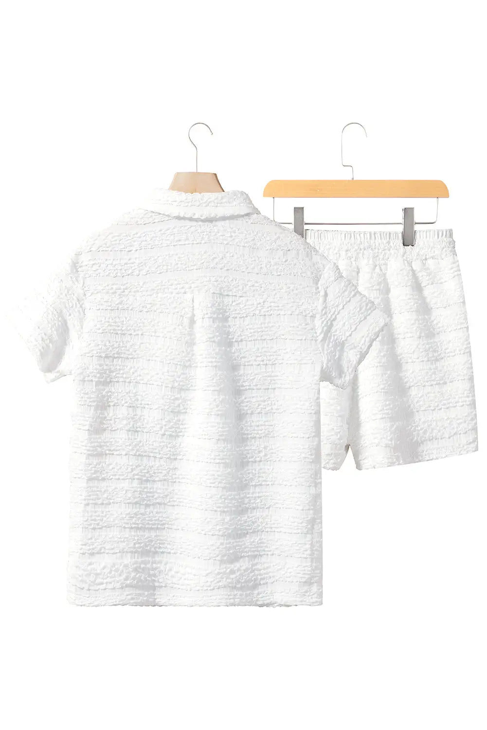 White textured stripes short sleeve shirts and shorts set - loungewear
