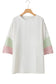 White textured t-shirt - color-block patchwork half sleeve plus - size/plus size tops/plus tops & tees