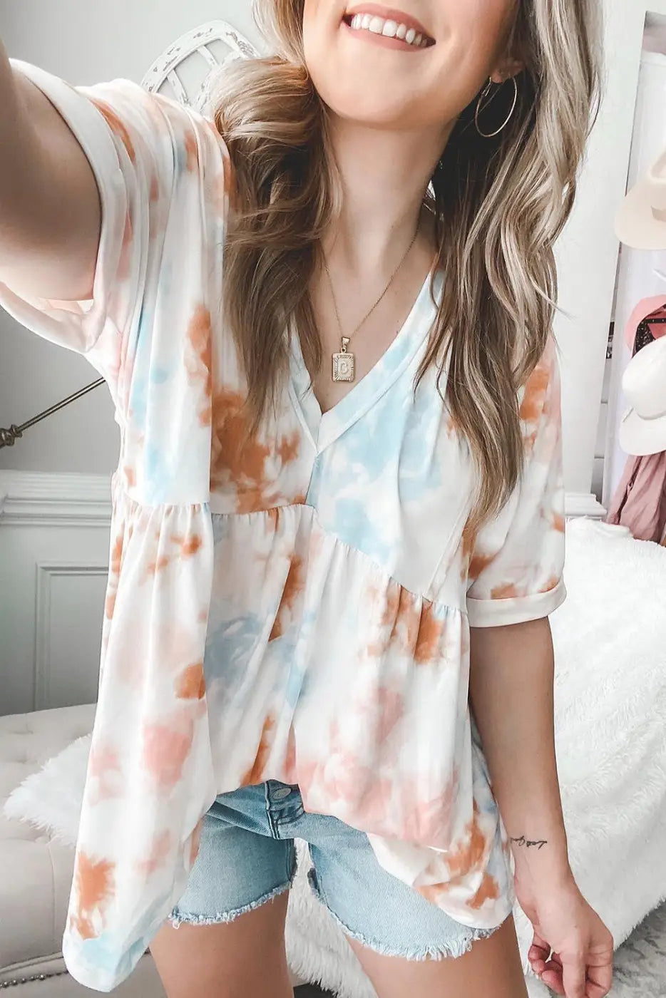 White tie dye flowy t-shirt - s / 95% polyester + 5% elastane - t-shirts