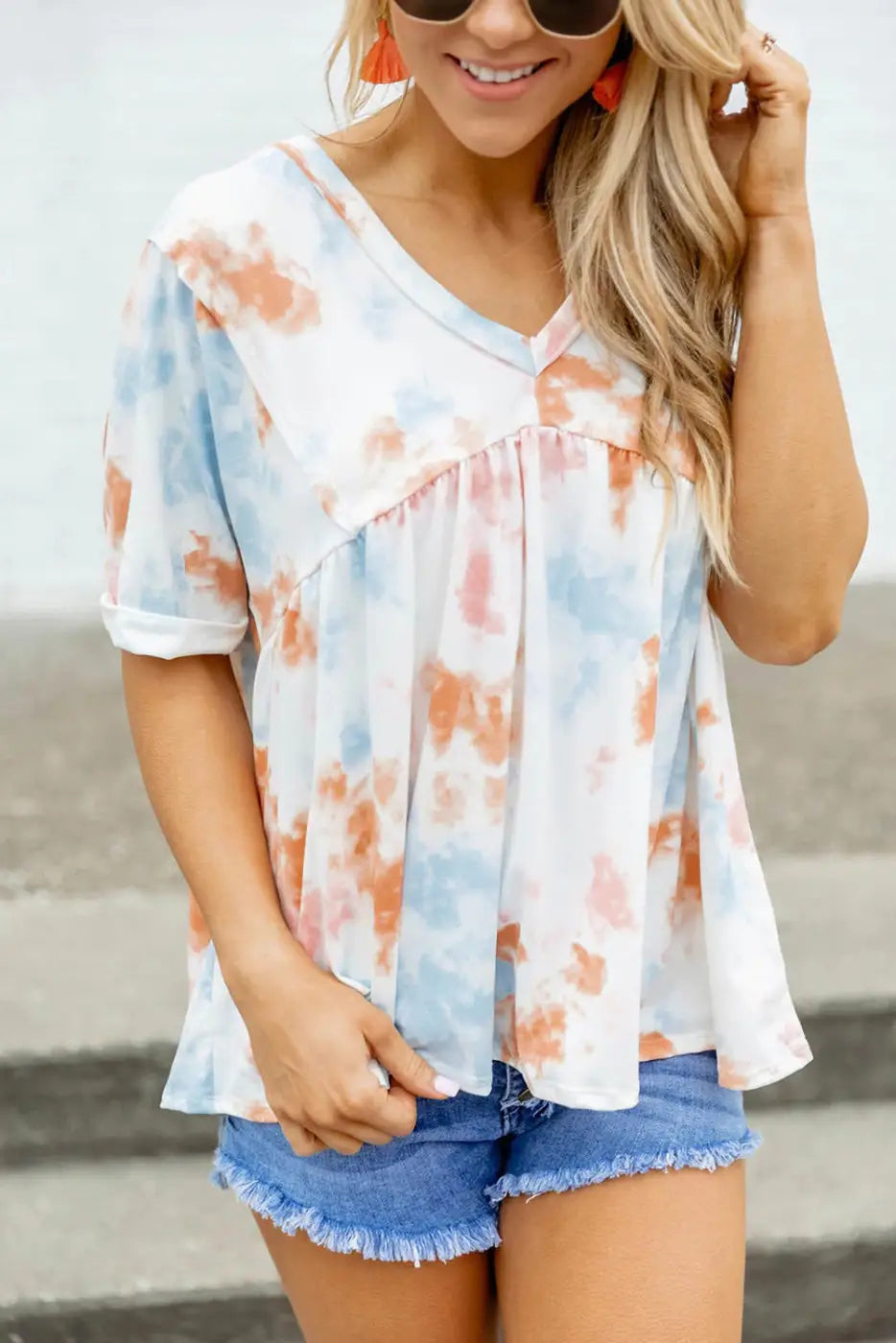 White tie dye flowy t-shirt - t-shirts