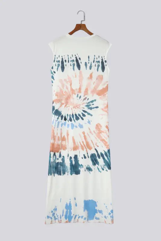 White tie dye long slit dress - maxi dresses