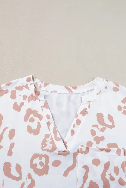 White top - plus size leopard print v neck short sleeve - size/plus tops/plus tops & tees