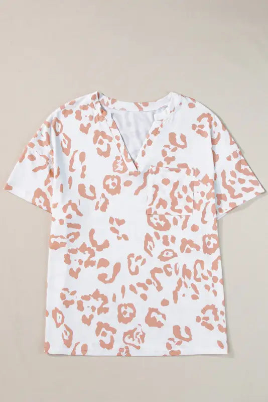 White top - plus size leopard print v neck short sleeve - size/plus tops/plus tops & tees