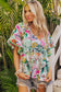 White tropical blouse - floral print ruffled short sleeve - tops/blouses & shirts