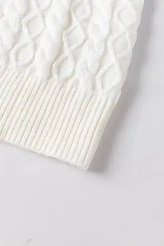 White Turtle Neck Short Sleeve Cable Knit Ruffled Sweater - Fashionfitz