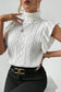 White turtle neck short sleeve cable knit ruffled sweater