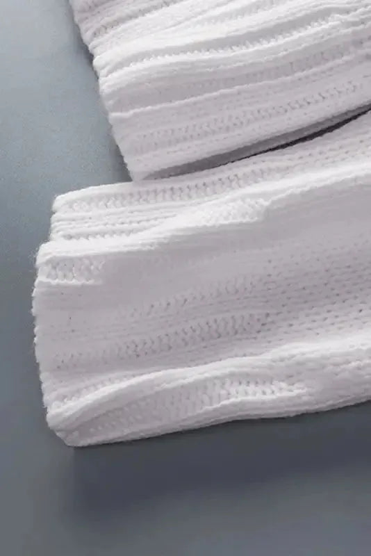 White V-neck Drop Shoulder Knit Sweater - Fashionfitz