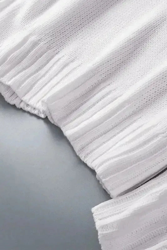 White V-neck Drop Shoulder Knit Sweater - Fashionfitz