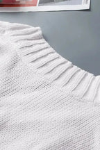 White V-neck Drop Shoulder Knit Sweater - Fashionfitz