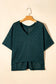 Blackish green v neck knitted flowy blouse - tops