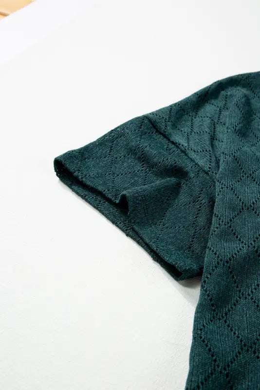 Blackish green v neck knitted flowy blouse - tops