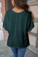 Blackish green v neck knitted flowy blouse - tops