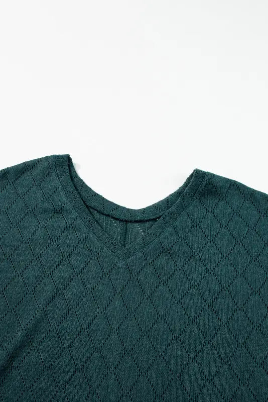 Blackish green v neck knitted flowy blouse - tops