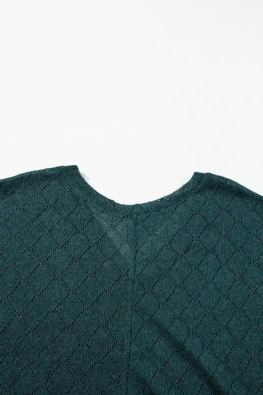 Blackish green v neck knitted flowy blouse - tops