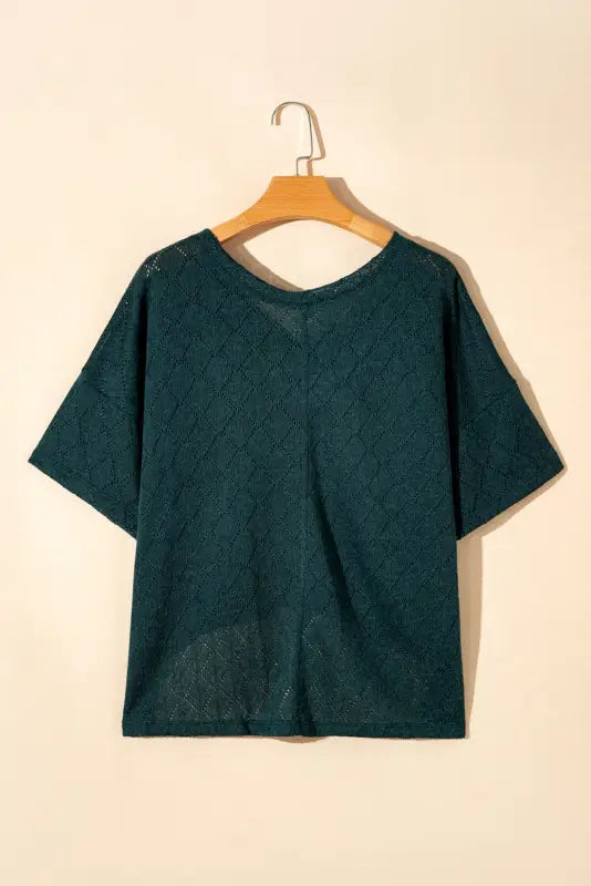 Blackish green v neck knitted flowy blouse - tops