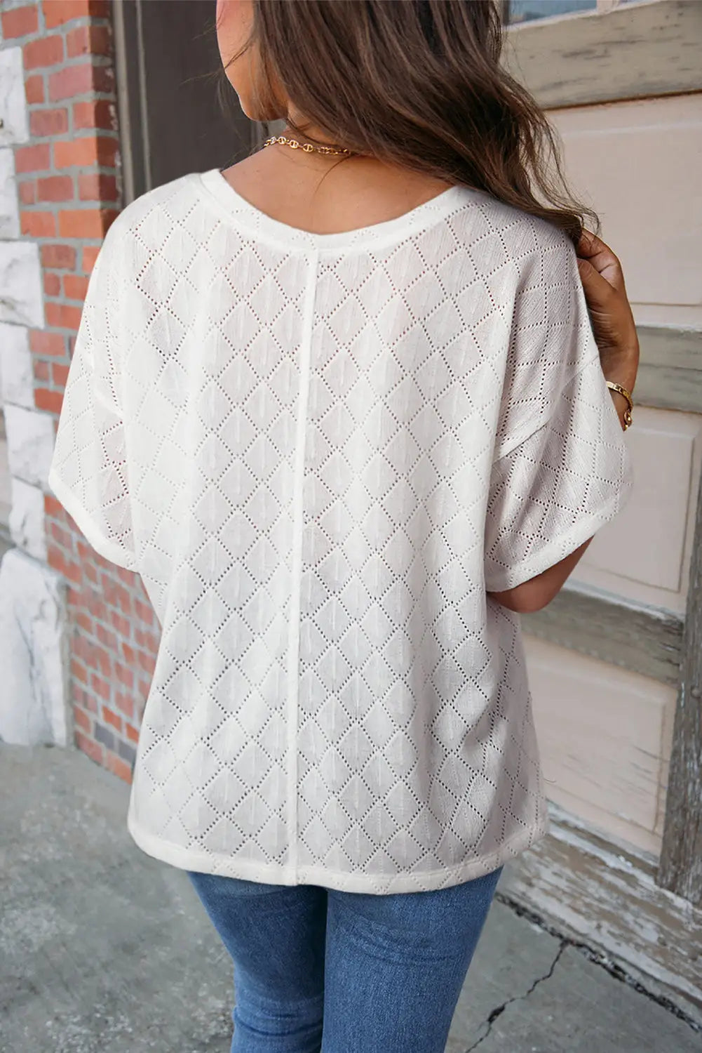 White v neck knitted flowy blouse - blouses & shirts