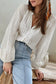 White v-neck long sleeve button up lace shirt - tops