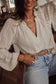 White v-neck long sleeve button up lace shirt - tops