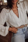 White v-neck long sleeve button up lace shirt - tops