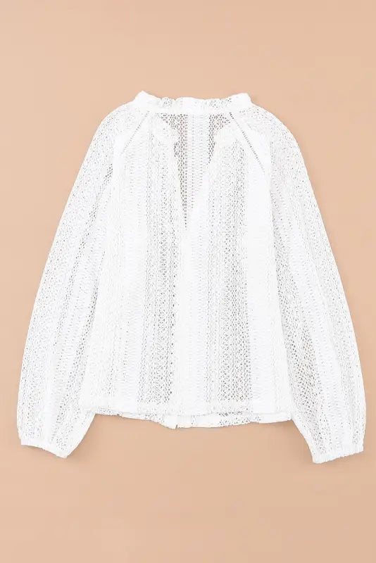 White v-neck long sleeve button up lace shirt - tops