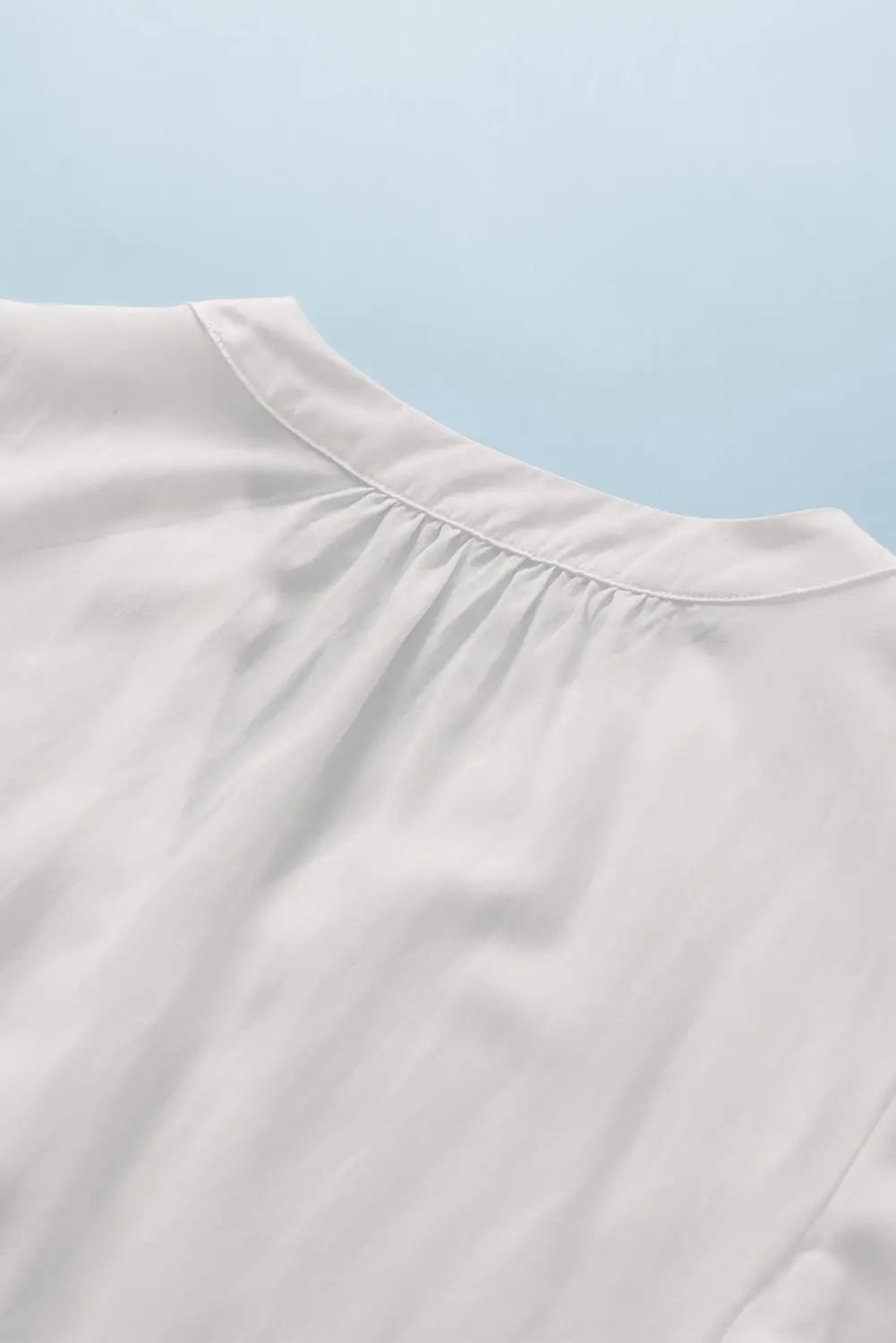White v neck pleated front ruffled sleeve shirt - tops