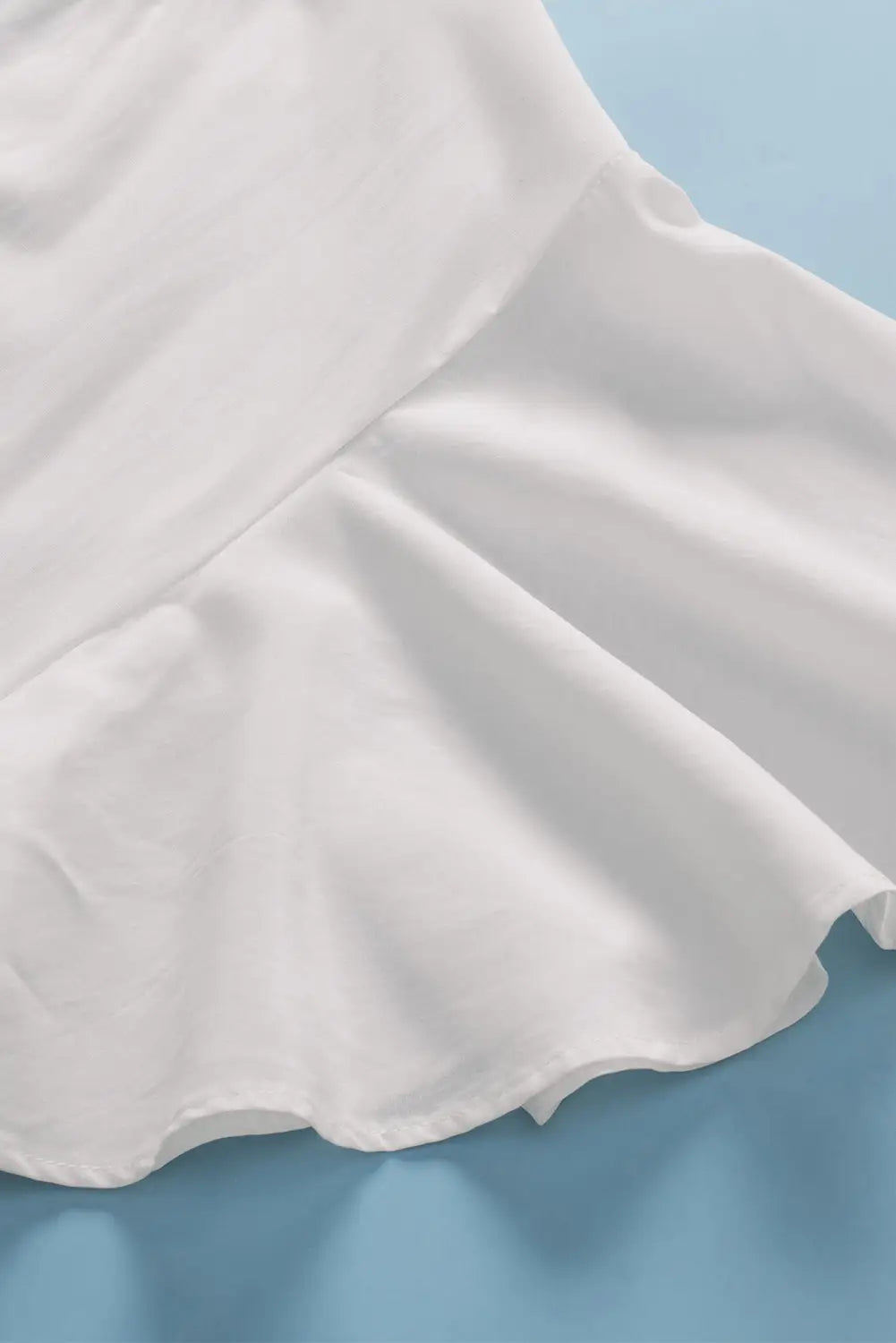 White v neck pleated front ruffled sleeve shirt - tops