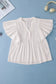 White v neck pleated front ruffled sleeve shirt - tops