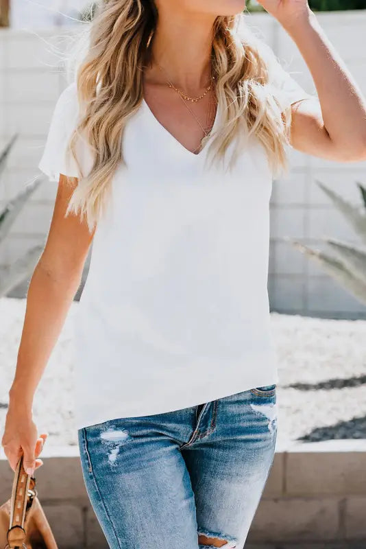 White v neck short sleeve tee - t-shirts