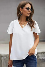 White V Neck Short Sleeve Tee - Fashionfitz