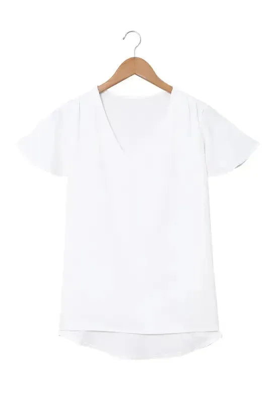 White V Neck Short Sleeve Tee - Fashionfitz