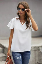 White V Neck Short Sleeve Tee - Fashionfitz