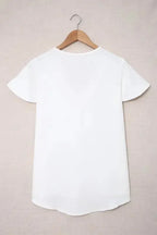 White V Neck Short Sleeve Tee - Fashionfitz