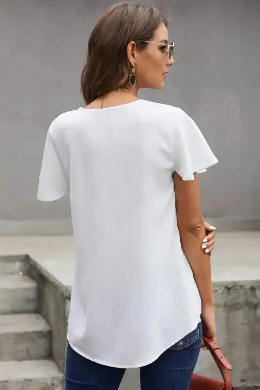White V Neck Short Sleeve Tee - Fashionfitz