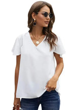 White V Neck Short Sleeve Tee - Fashionfitz