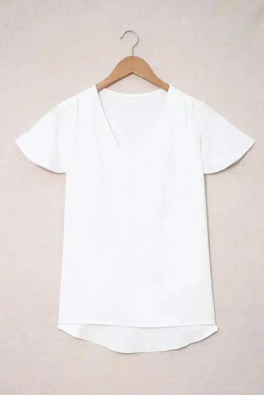 White V Neck Short Sleeve Tee - Fashionfitz