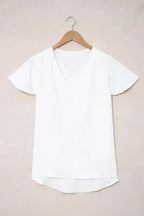 White V Neck Short Sleeve Tee - Fashionfitz