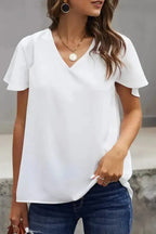 White V Neck Short Sleeve Tee - Fashionfitz